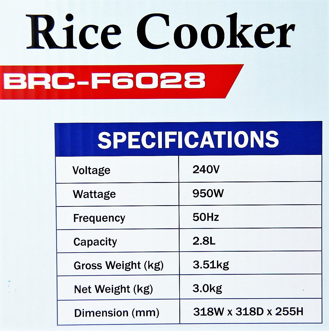 BUTTERFLY ELECTRIC RICE COOKER 2.8LT